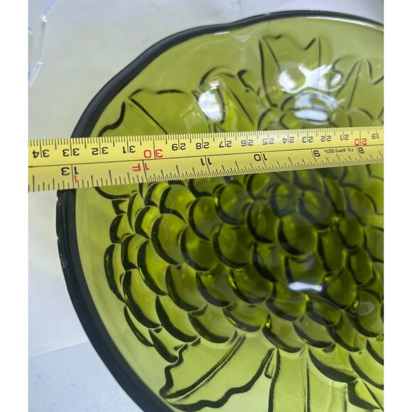 Vtg Green Indiana Glass Grape & Leaf Decorative Bowl Plate With Stem Handle READ - Picture 10 of 11